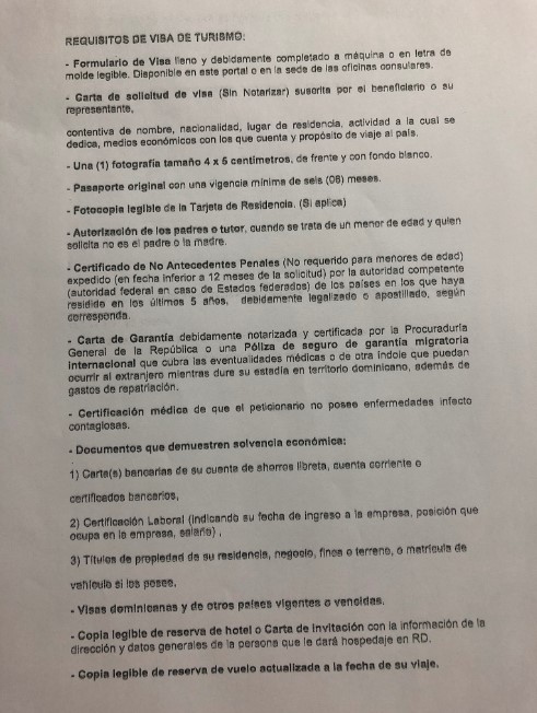 cuales son los documentos necesarios para solicitar un visado para visitar republica dominicana