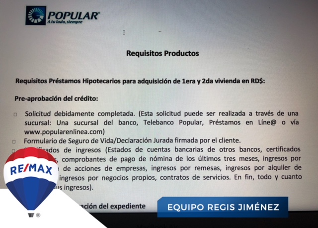 cuales son los documentos requeridos para solicitar un prestamo hipotecario en republica dominicana