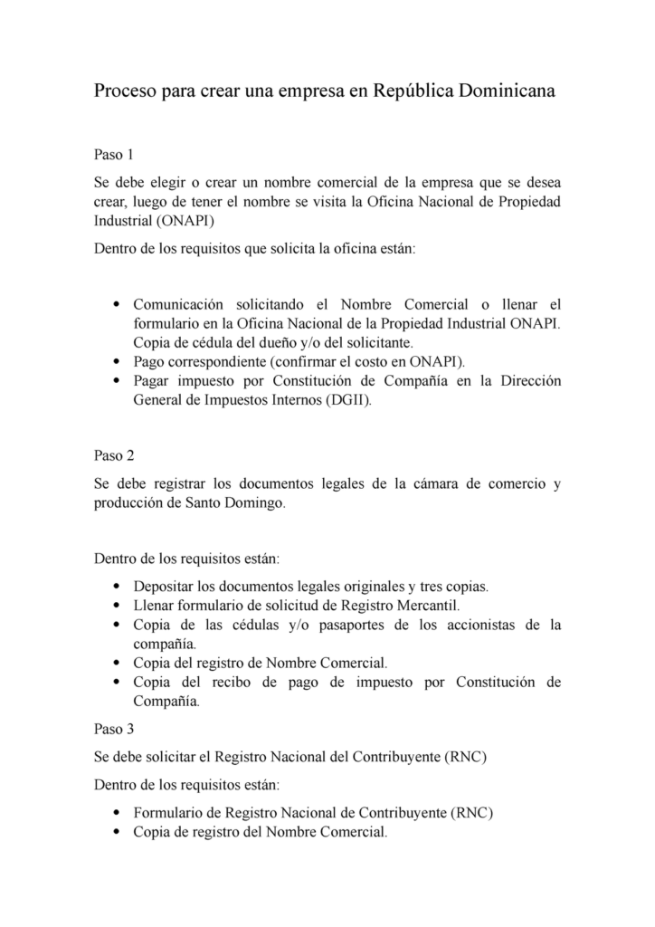 que pasos debo seguir para registrar una empresa en republica dominicana