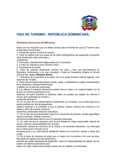 que tramites debo hacer para solicitar una visa de turismo en republica dominicana