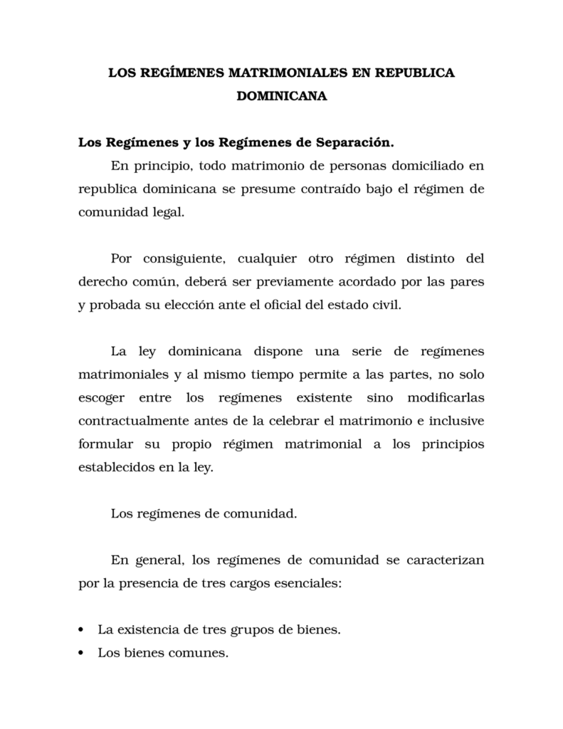 cuales son los regimenes matrimoniales en republica dominicana