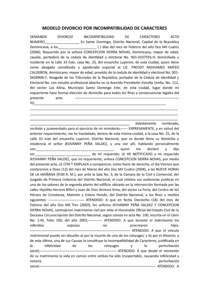 divorcio por incompatibilidad de caracteres en rd