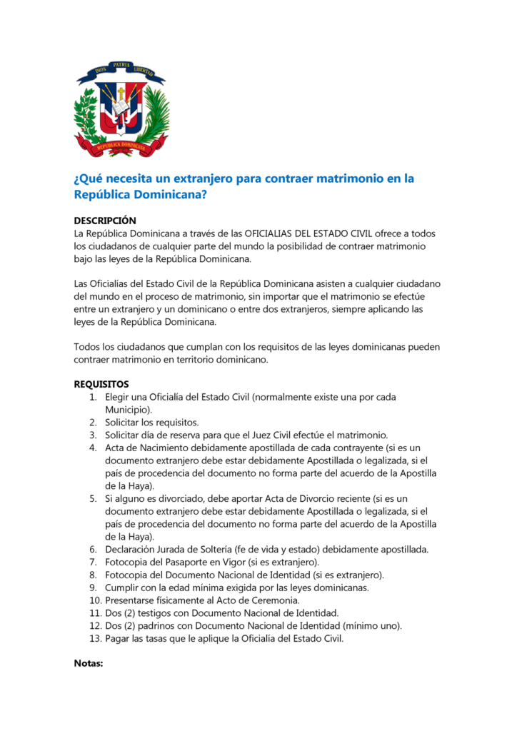 requisitos para matrimonio en rd como extranjero