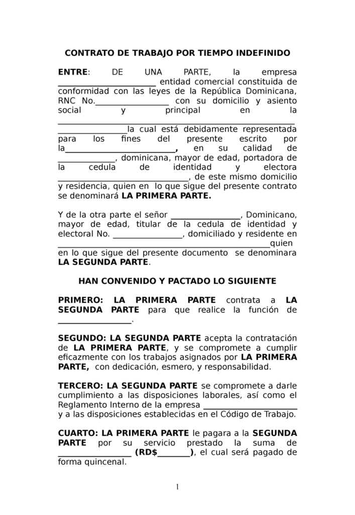 tipos de contratos laborales en republica dominicana