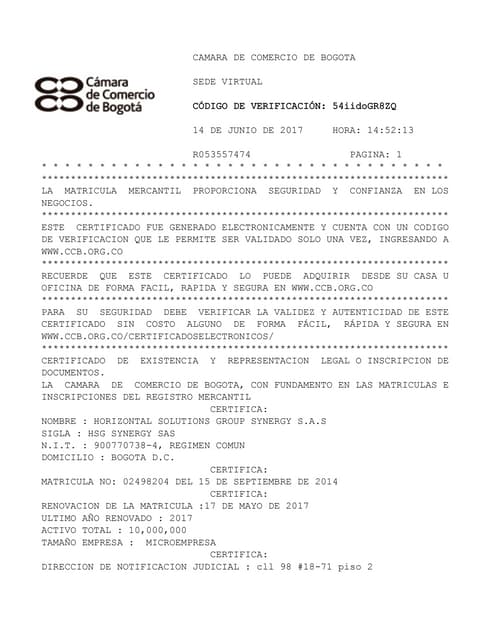 Certificado de registro mercantil camara de comercio - Certificado de registro